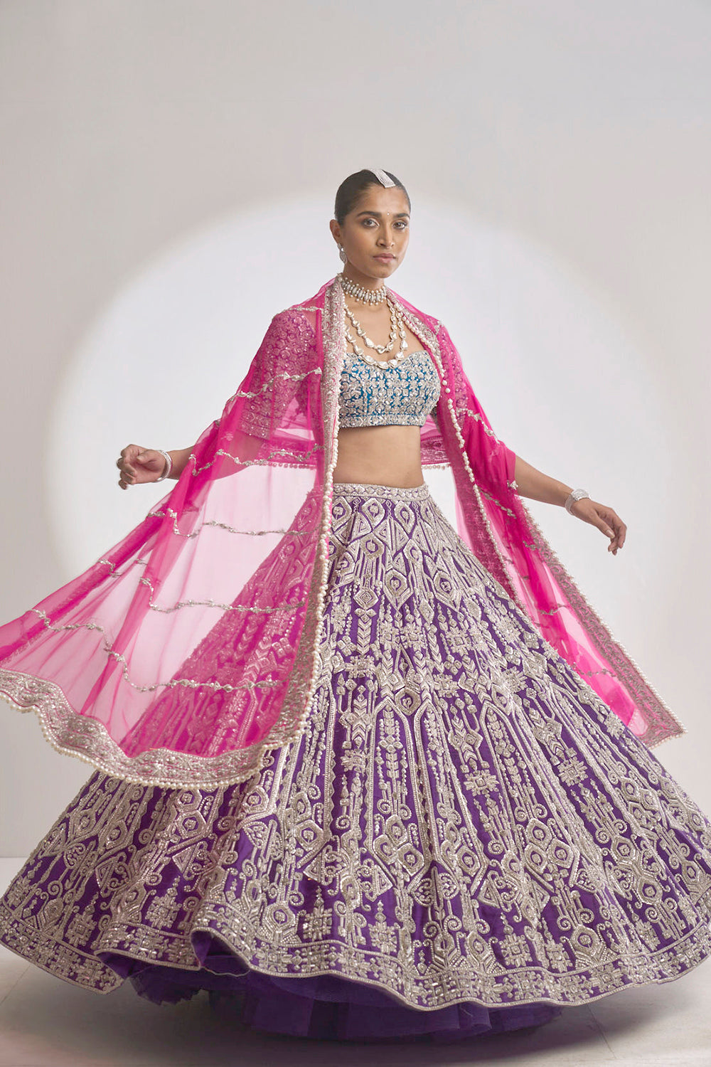 Multi-Coloured Silver Zardosi Lehenga Set