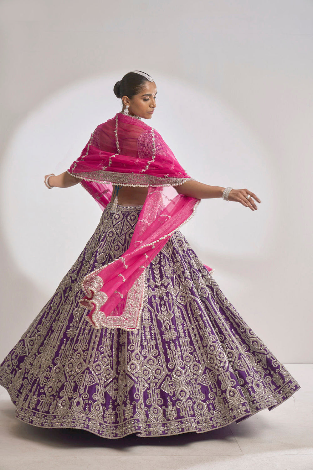 Multi-Coloured Silver Zardosi Lehenga Set