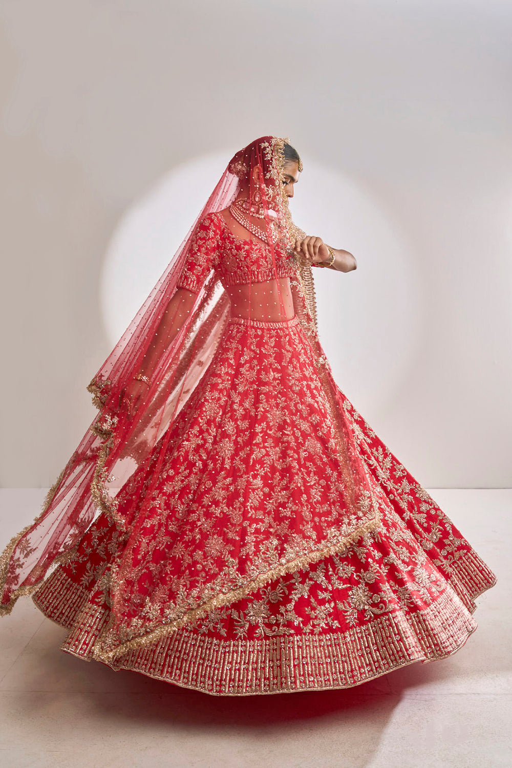 Red Rose Gold Zardosi Lehenga Set