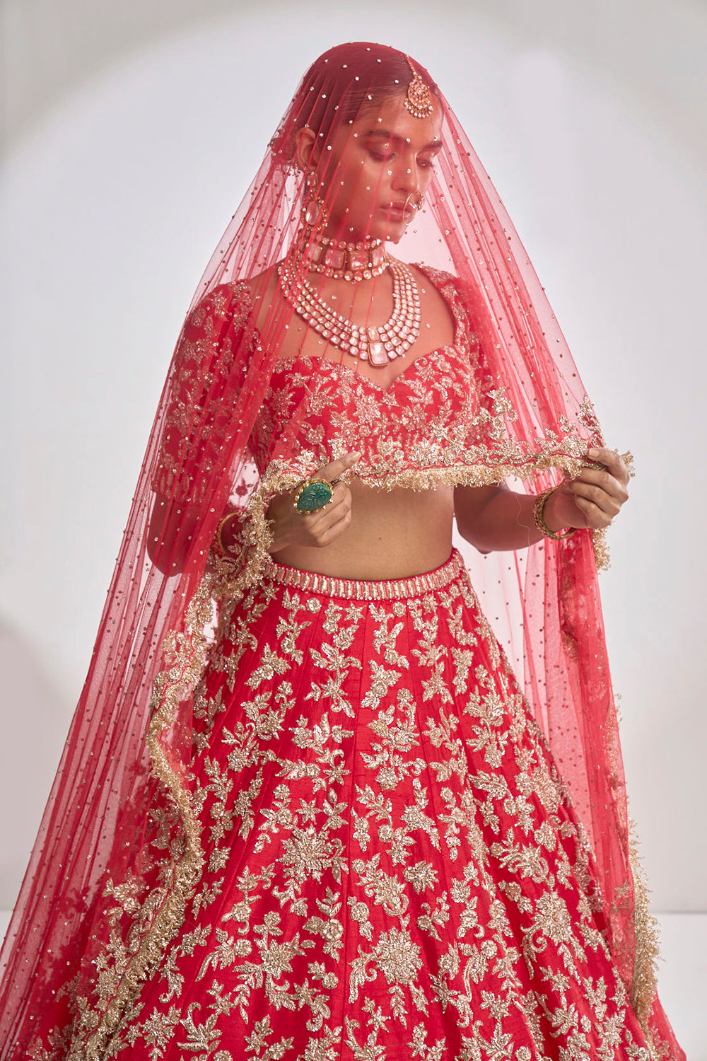 Red Rose Gold Zardosi Lehenga Set