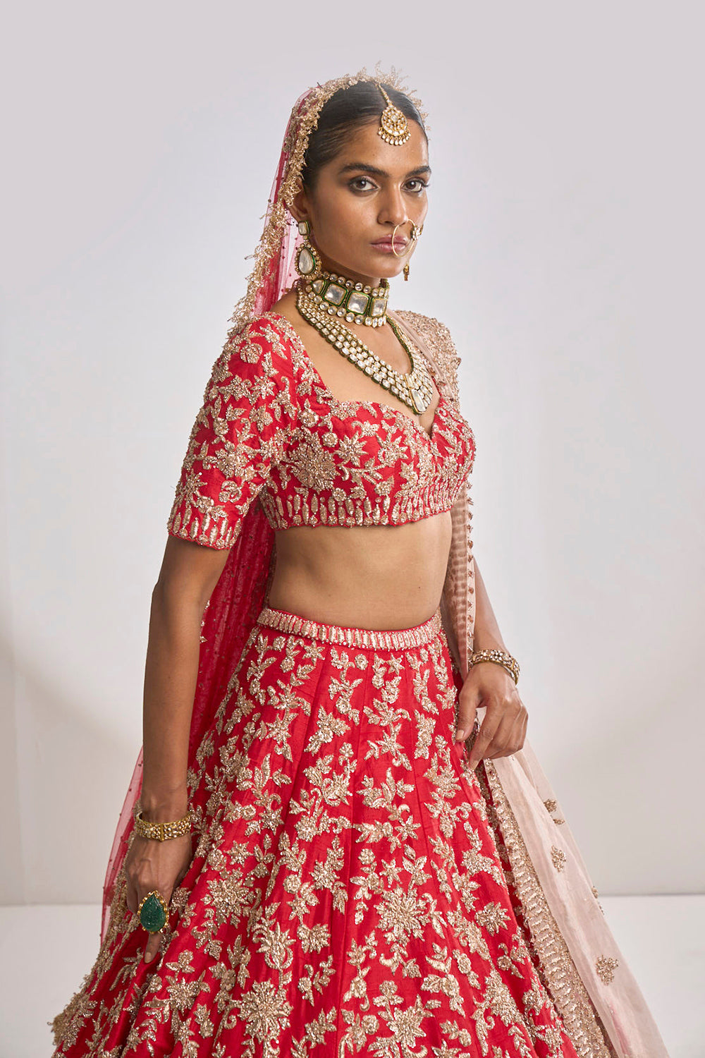 Red Rose Gold Zardosi Lehenga Set