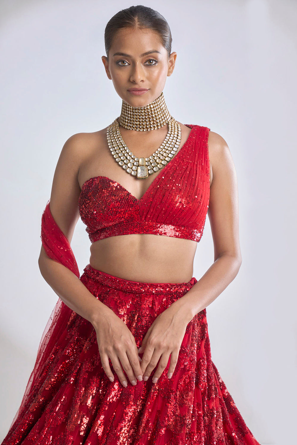 Red Trail Lehenga Set