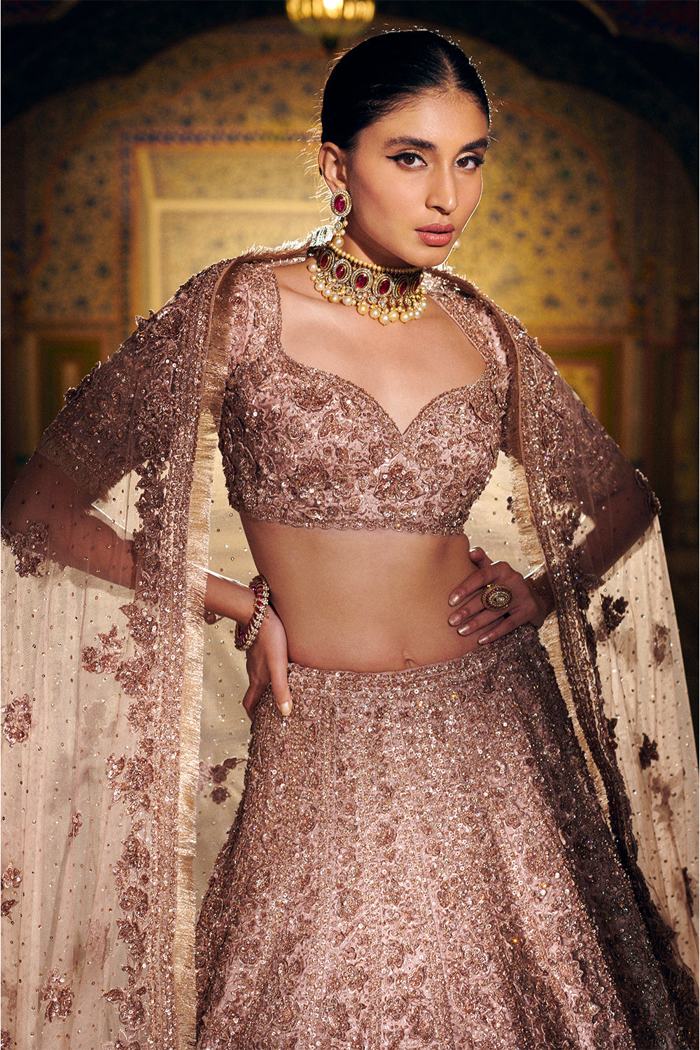 Rose Gold Three-Dimensional Lehenga Set