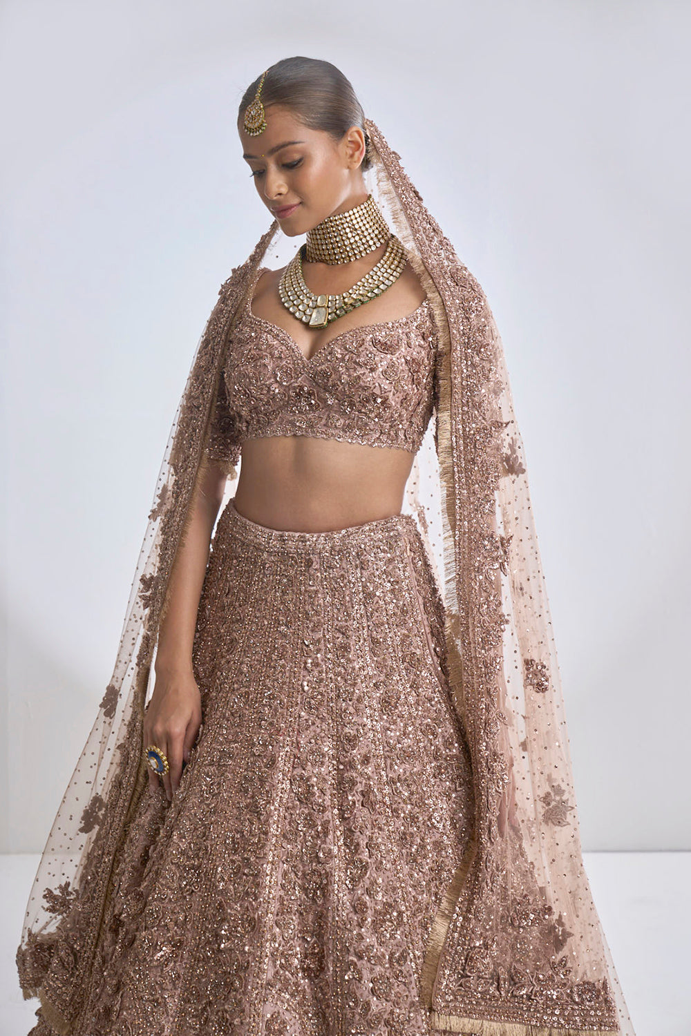 Rose Gold Three-Dimensional Lehenga Set