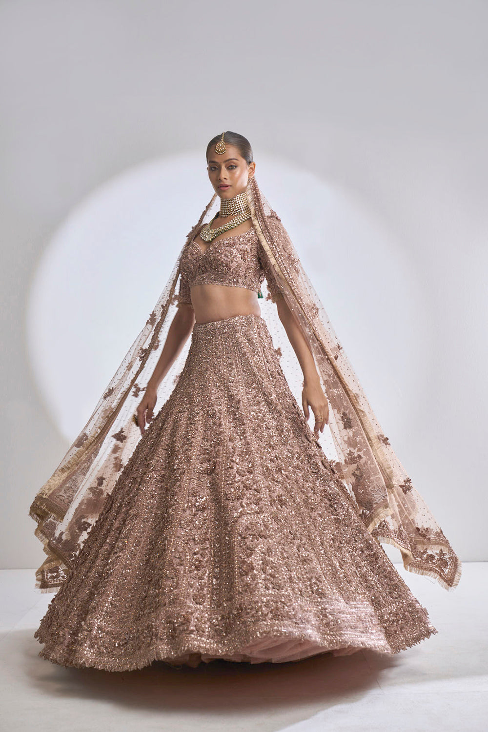 Rose Gold Three-Dimensional Lehenga Set