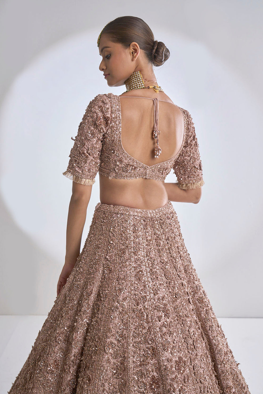 Rose Gold Three-Dimensional Lehenga Set