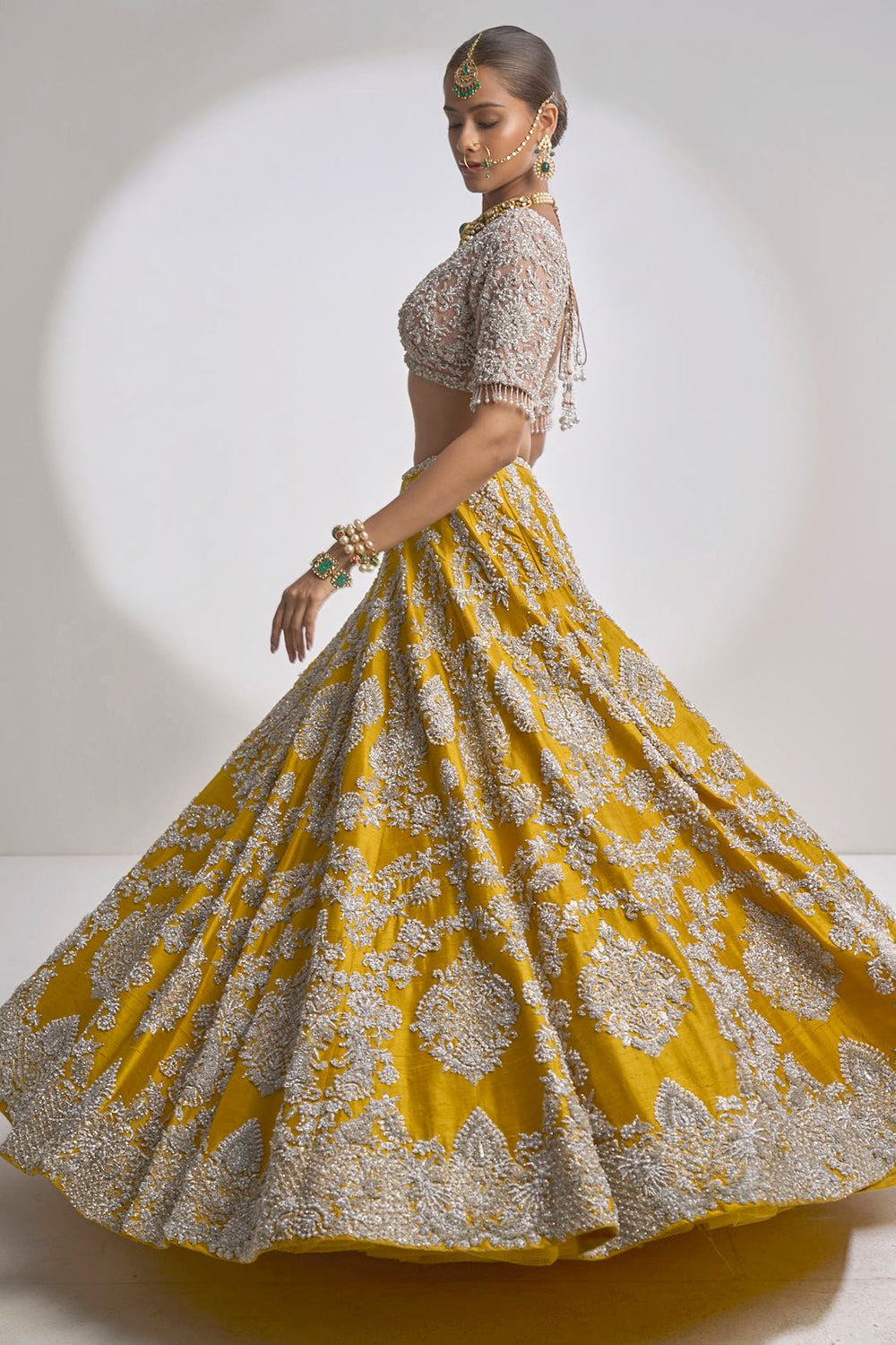 Yellow Silver Zardozi Lehenga Set