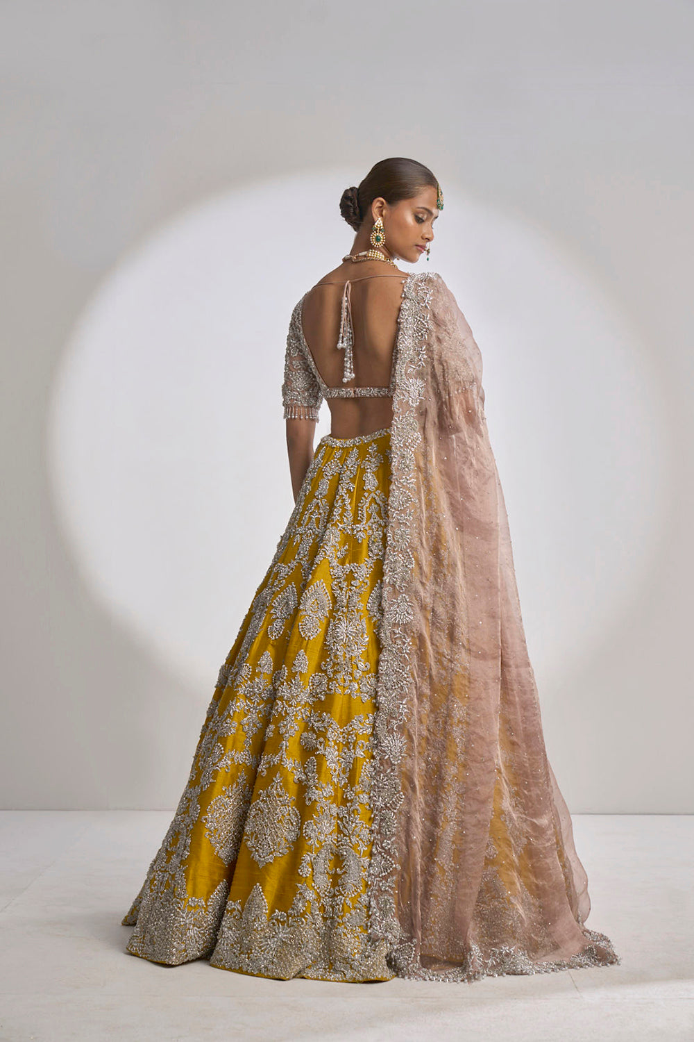 Yellow Silver Zardozi Lehenga Set