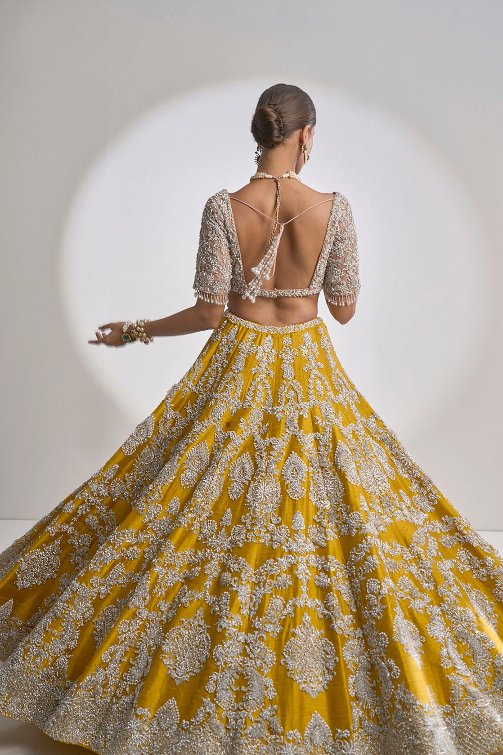 Yellow Silver Zardozi Lehenga Set