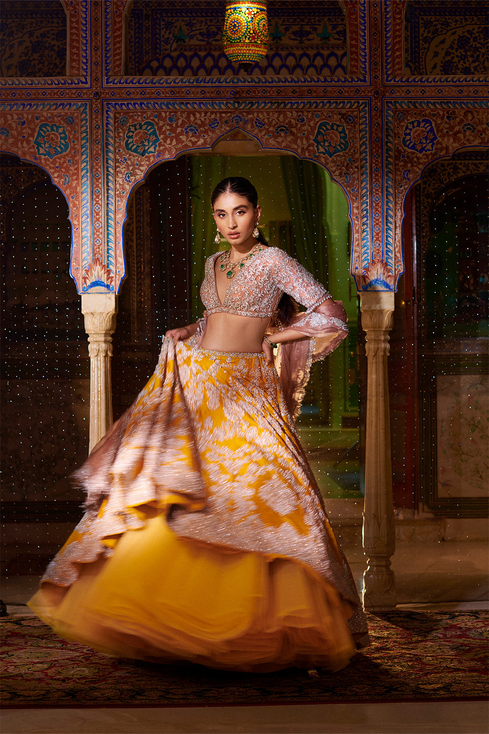 Yellow Silver Zardozi Lehenga Set