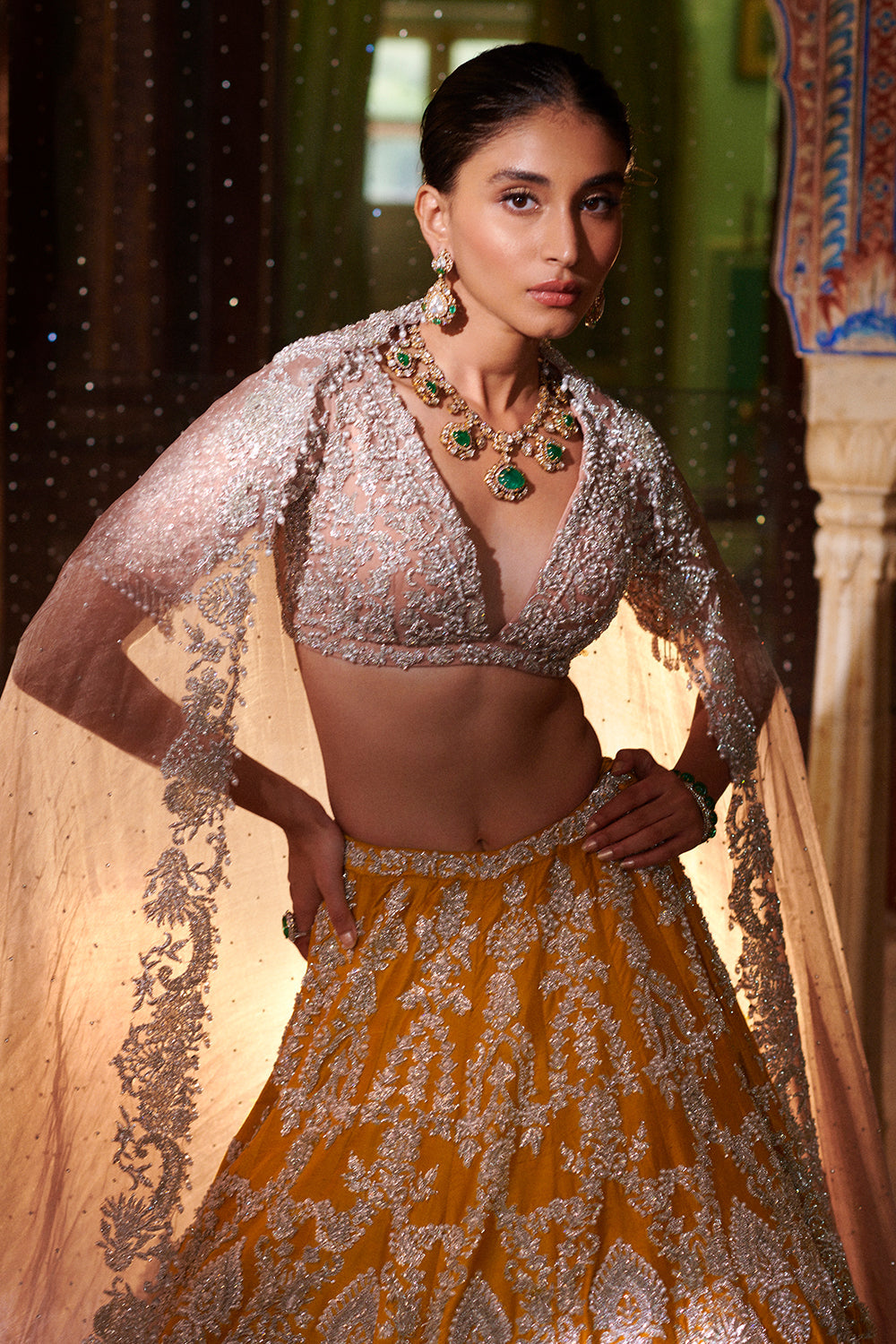 Yellow Silver Zardozi Lehenga Set