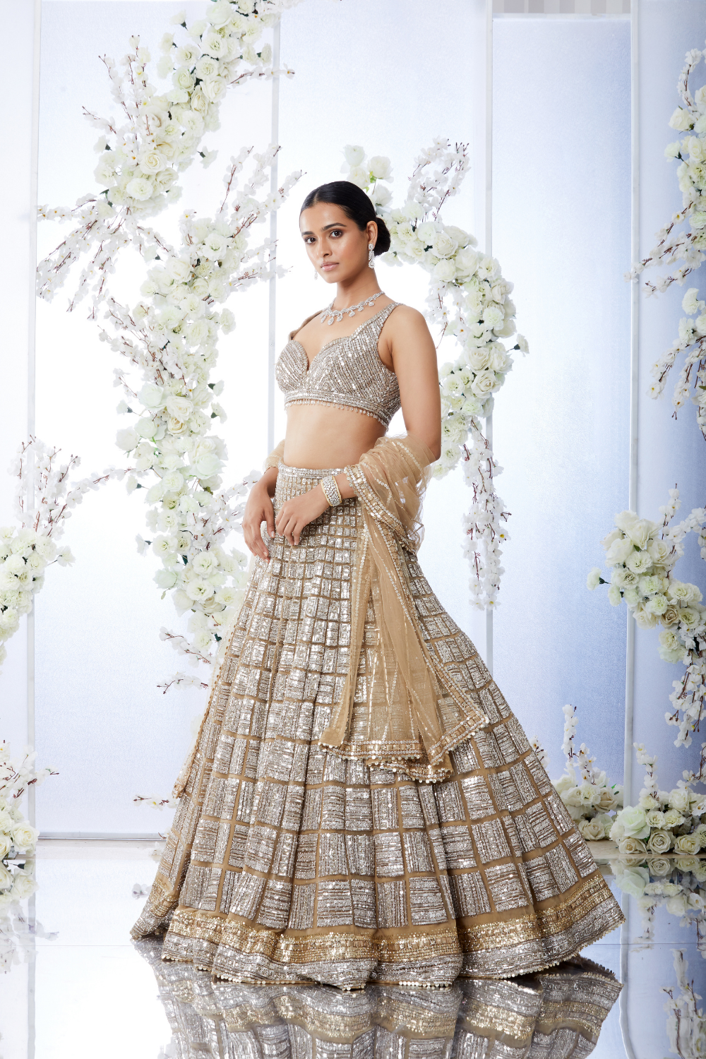 Gold Silver Block Pattern Lehenga Set