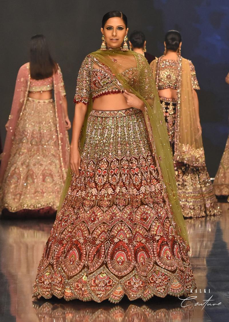 Chocolate Brown Maharani Bridal Lehenga Fabricated In Velvet With Heavy Floral Embroidery - Noor 2022