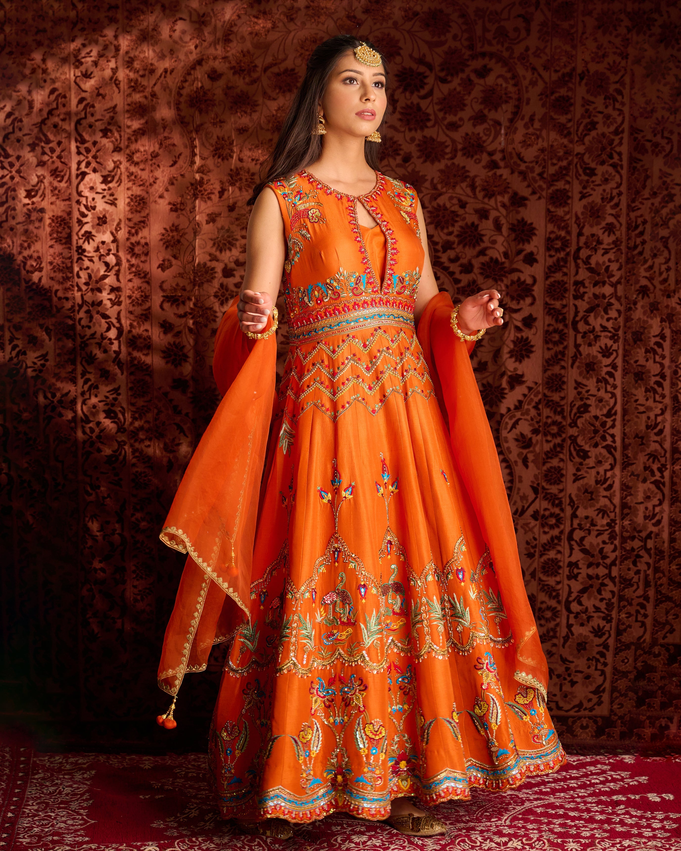 Rust Anarkali Set