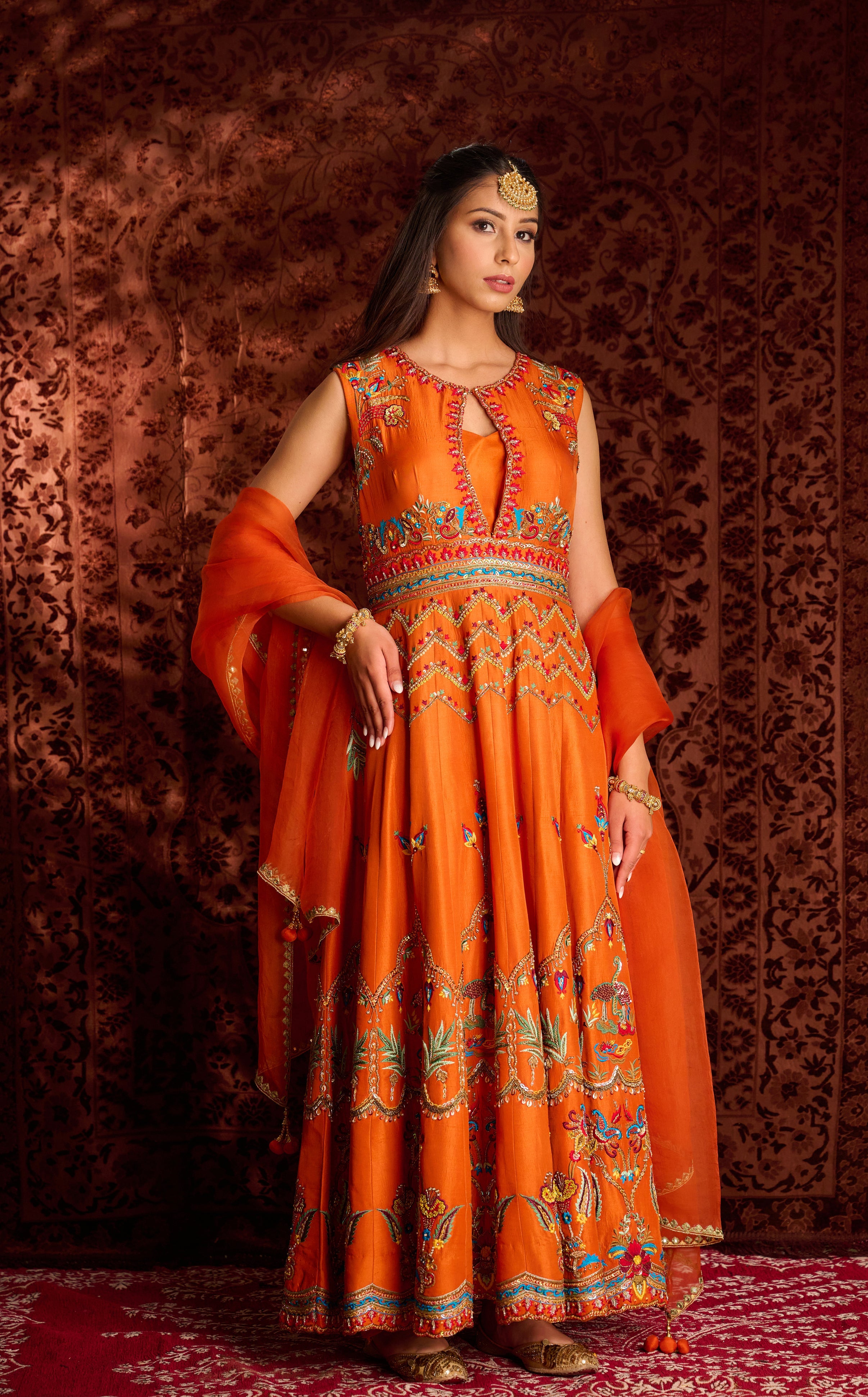 Rust Anarkali Set