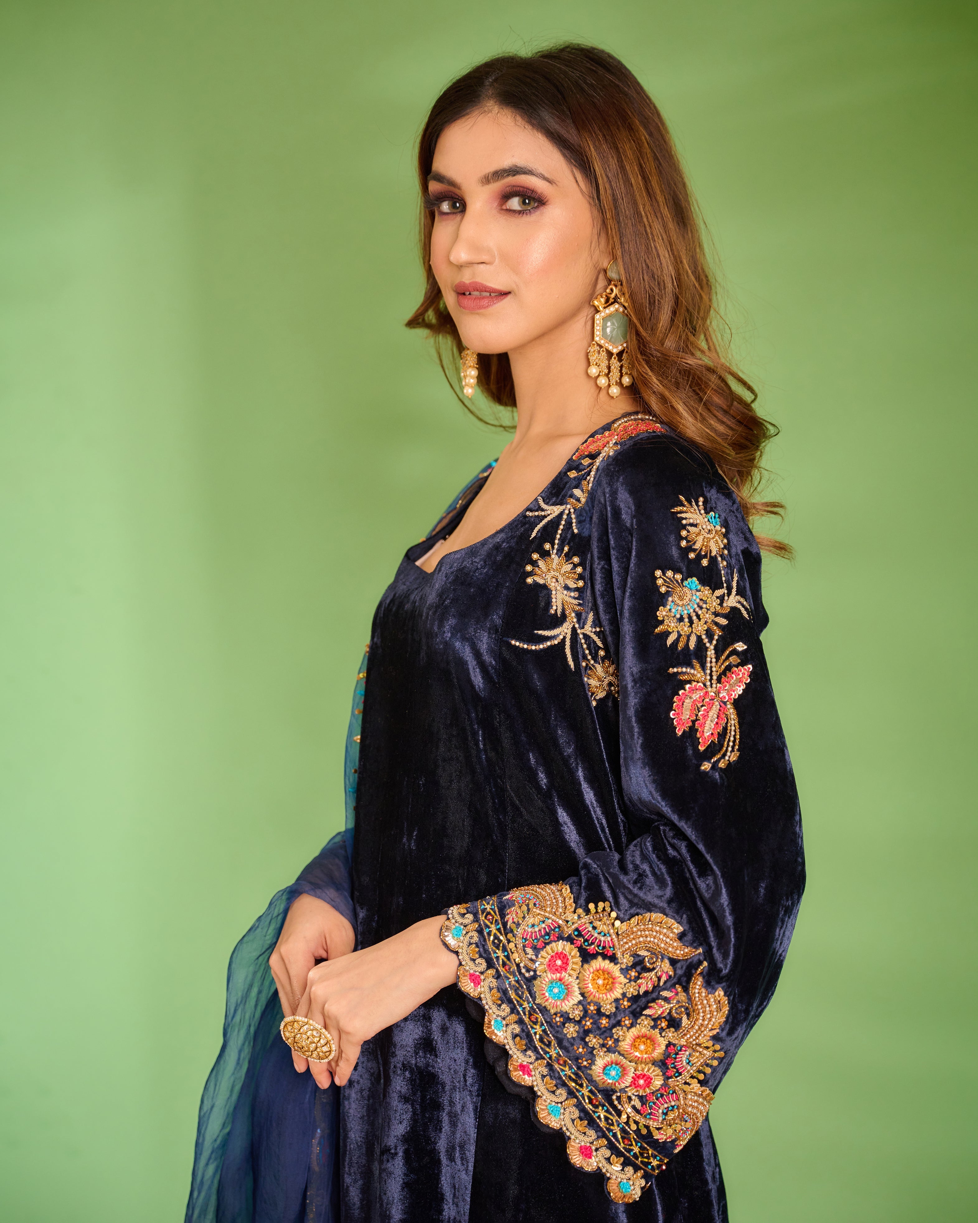 Royal Blue Velvet Kurta Set