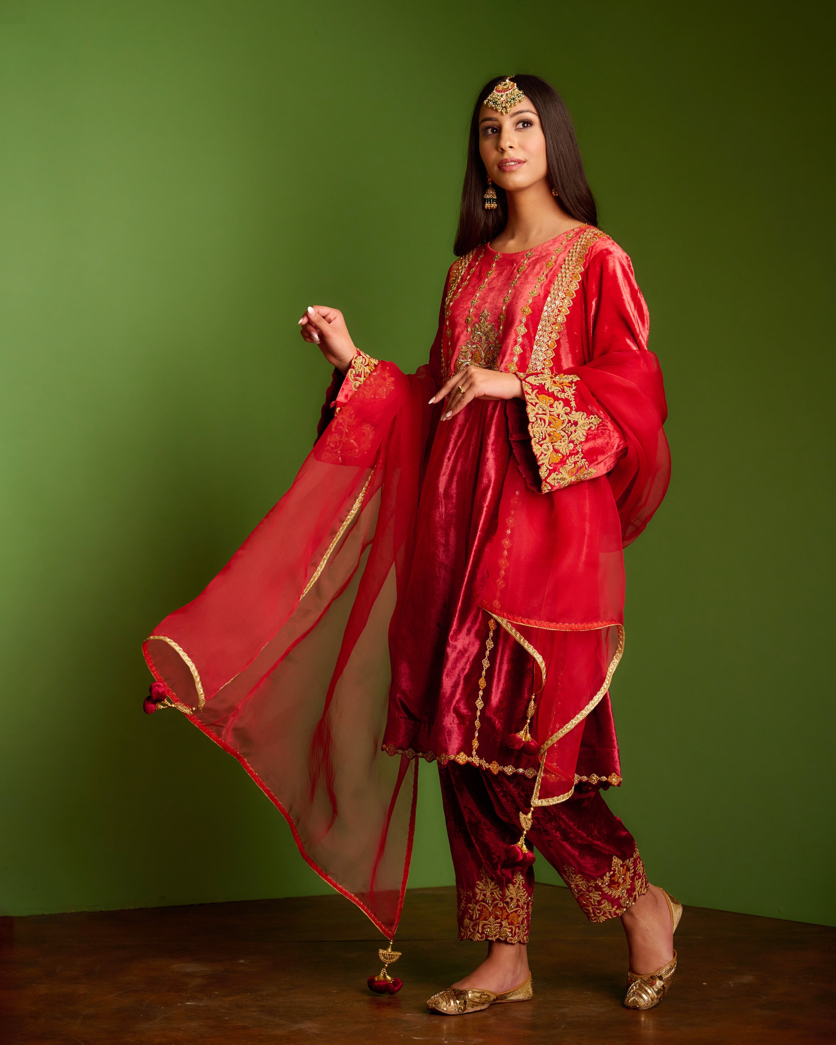 Red Velvet Kurta Set